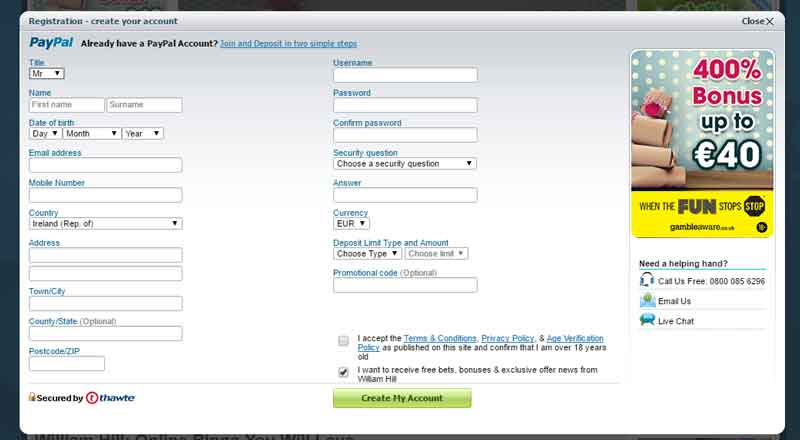Create William Hill account